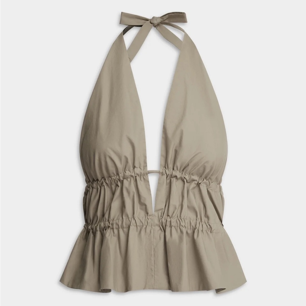 Venroy Tan Poplin Halter Top